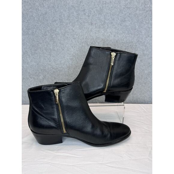 Sam Edelman Women's Peter Black Leather zip up Ankle Boots Gold Buckle Size 8m - Picture 8 of 8
